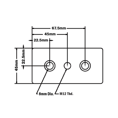 32-4590M12-0 MODULAR SOLUTIONS FOOT & CASTER CONNECTING PLATE<BR>45MM X 90MM, M12 HOLE